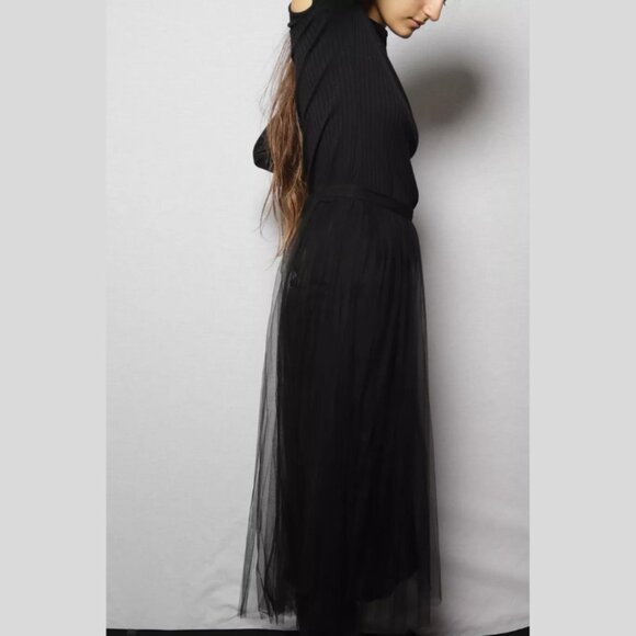 NWT VERSACE Black Tulle Pleated Midi Skirt Sheer 2017 Sz 46 - Picture 5 of 6